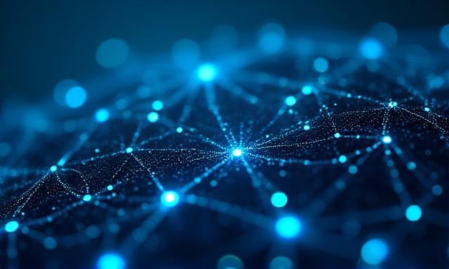 Abstract network of glowing blue data points