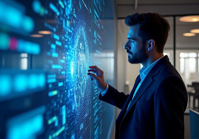 Executive reviewing custom AI dashboard on a high-end display